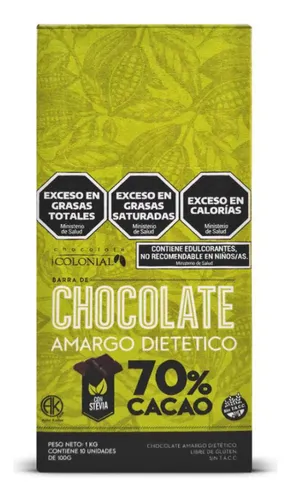 COLONIAL CHOCOLATE 70% CACAO x 100gr C/STEVIA